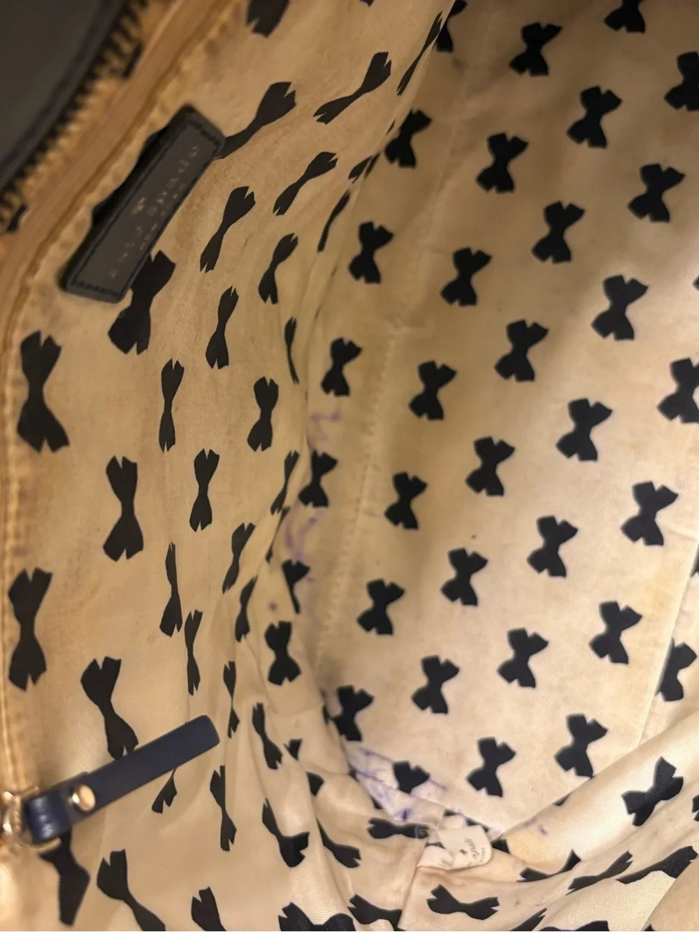 Kate Spade New York Navy Blue Leather Scalloped Tote Shoulder Bag Gold Hardware